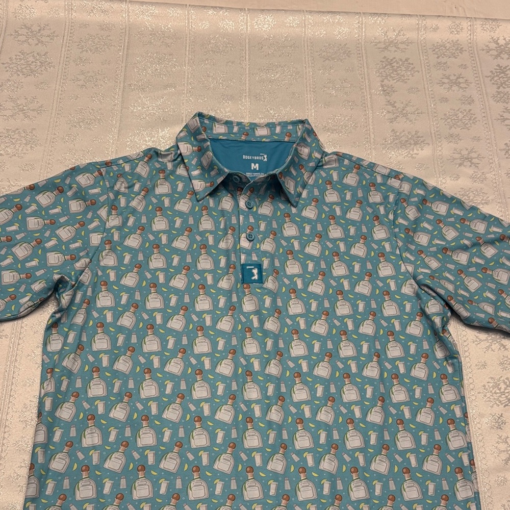 BogeyBros Teal Cocktail Print Golf Shirt new without tags M